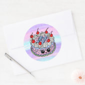 Big Happy Birthday Whimsical Hand getekende Cake Ronde Sticker (Envelop)