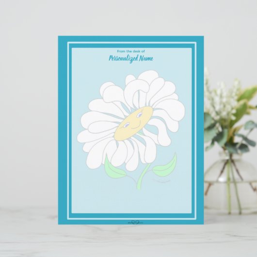 Big Happy Daisy Blue Ongevoerd Papieren Blad (Staand voorkant)