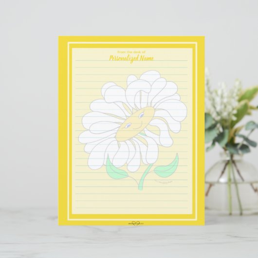 Big Happy Daisy Yellow Lined Paper Sheet (Staand voorkant)