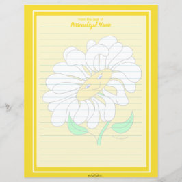 Big Happy Daisy Yellow Lined Paper Sheet