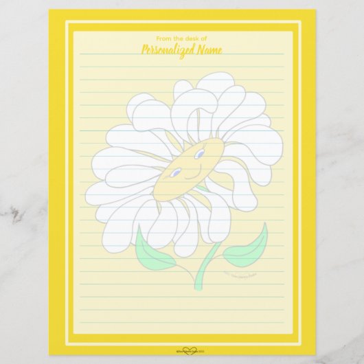 Big Happy Daisy Yellow Lined Paper Sheet (Voorkant)
