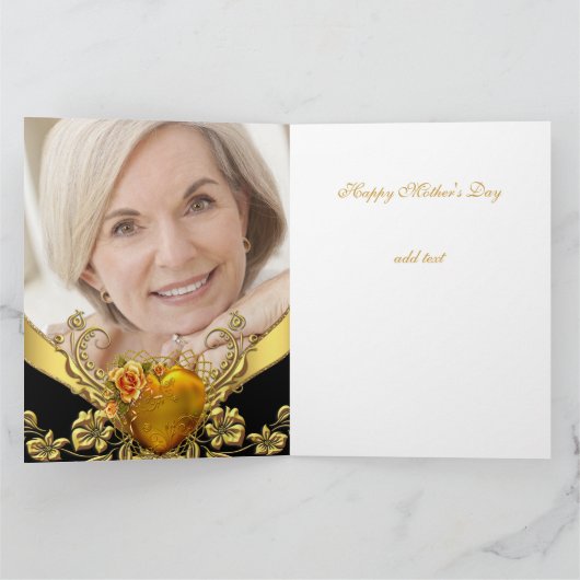 Big Happy Moederdag Roos Gold Heart Foto 3 Kaart (Binnen)