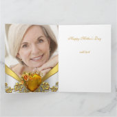 Big Happy Moederdag Rozen Gold Heart Foto 2 Kaart (Binnen)