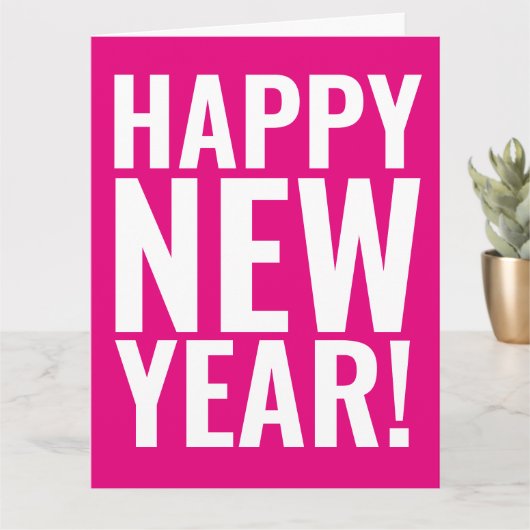 Big Happy New Year-kaart met leuke moderne typogra Kaart (Kleine Plant)