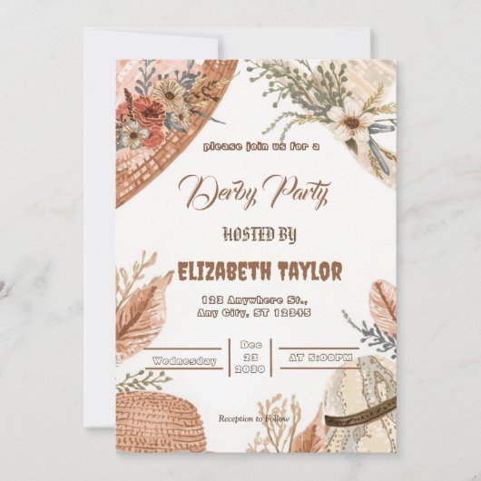 Big Hat Derby Party Invitation Kaart (Voorkant)