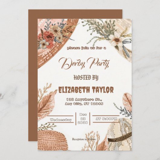 Big Hat Derby Party Invitation Kaart (Voorkant / Achterkant)