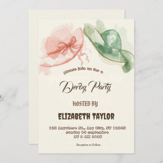 Big Hat Derby Party Invitation Kaart (Voorkant / Achterkant)