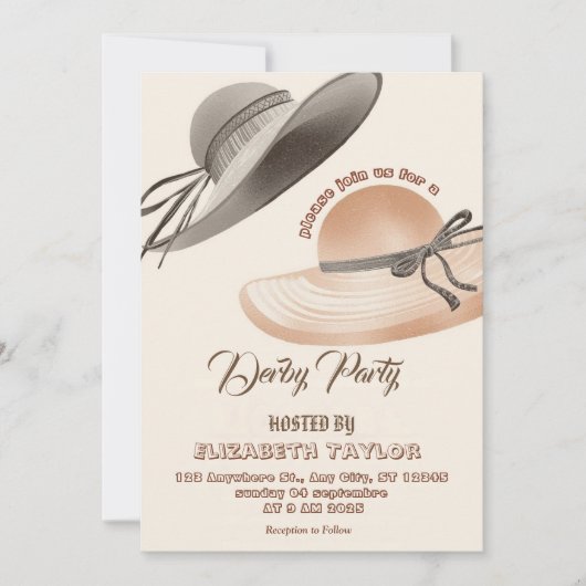 Big Hat Derby Party Invitation Kaart (Voorkant)