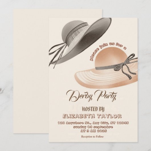 Big Hat Derby Party Invitation Kaart (Voorkant / Achterkant)