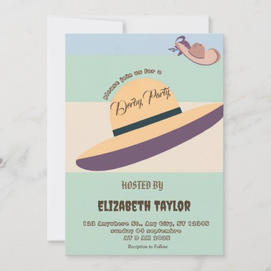 Big Hat Derby Party Invitation Kaart (Voorkant)