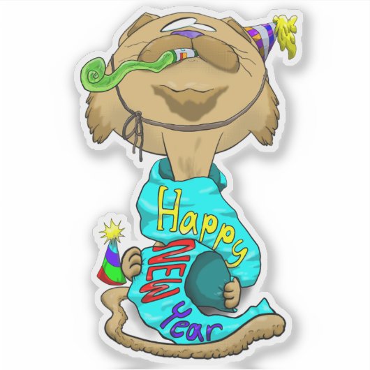 Big Head Nieuwjaarskat Sticker (Voorkant)