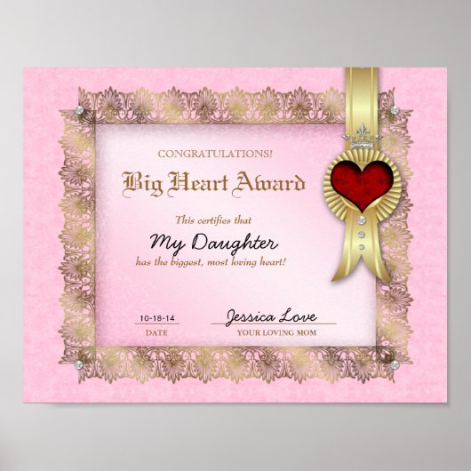 Big Heart Award Love Certificate Diploma Hero Poster (Voorkant)
