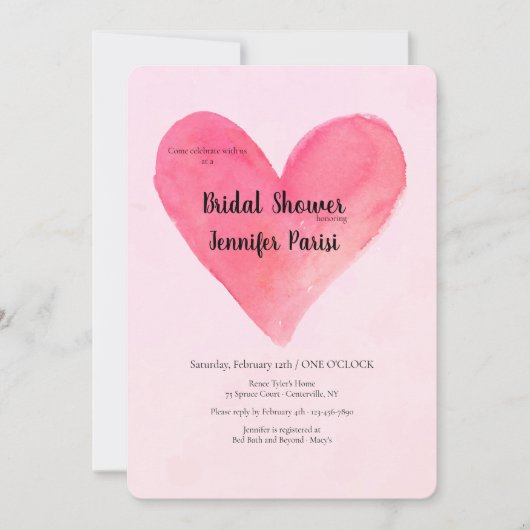 Big Heart Bridal Shower Invitaties Kaart (Voorkant)