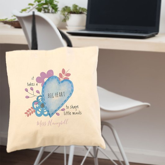 Big Heart Teacher Quote Cute Doodle Personated Tote Bag