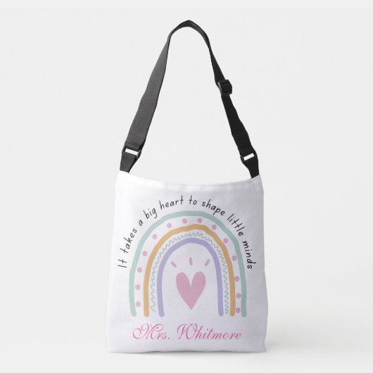 Big Heart Teacher Rainbow Back to School Crossbody Tas (Voorkant)