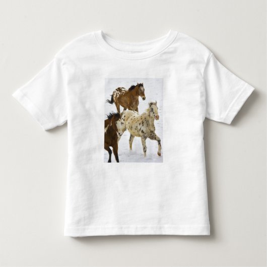 Big Horn Mountains, paarden die in de sneeuw lopen Kinder Shirts (Voorkant)