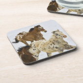 Big Horn Mountains, paarden die in de sneeuw lopen Onderzetter (Linkerzijde)