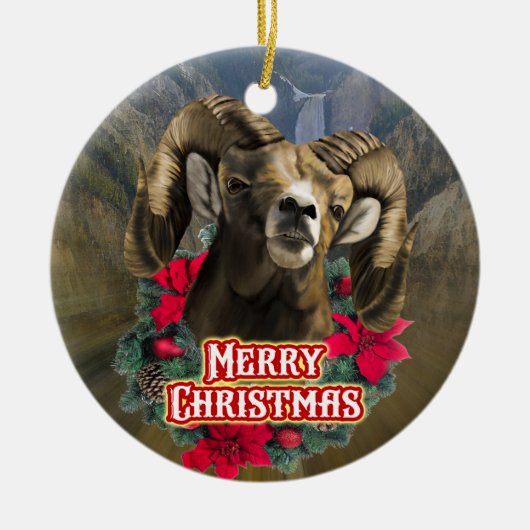 Big Horn Ram Kerstmis Keramisch Ornament (Voorkant)