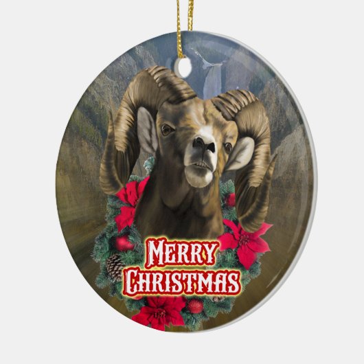 Big Horn Ram Kerstmis Keramisch Ornament (Links)