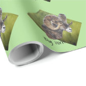 Big Horn Ram Sheep over Groen Cadeaupapier (Rol Hoek)