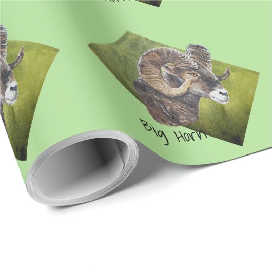 Big Horn Ram Sheep over Groen Cadeaupapier (Rol Hoek)