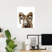 Big Horned Sheep Portrait Black white Poster (Thuiskantoor)