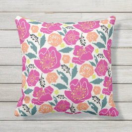 Big Hot Pink en Peach Flowers Buitenkussen