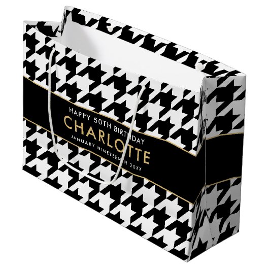 Big Houndstooth Verjaardag Elke Leeftijd 50e Wit Groot Cadeauzakje (Voorkant Gekanteld)