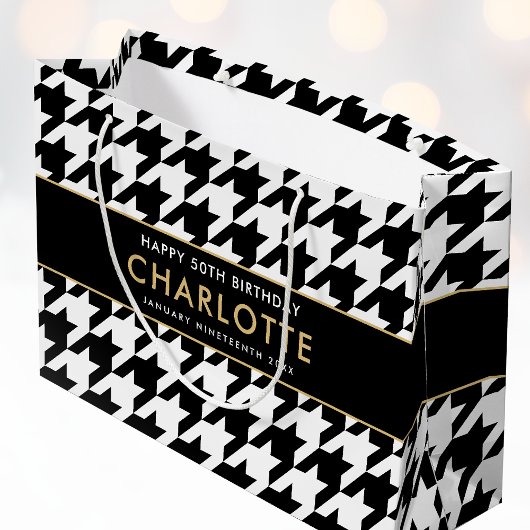 Big Houndstooth Verjaardag Elke Leeftijd 50e Wit Groot Cadeauzakje