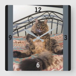 Big Huggable Cat Wall Clock Vierkante Klok