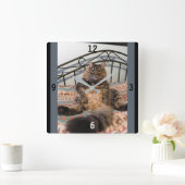 Big Huggable Cat Wall Clock Vierkante Klok (Huis)