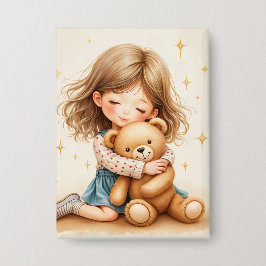 Big Hugs - Schattige meisje knuffelen Teddy Bear Button