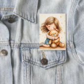 Big Hugs - Schattige meisje knuffelen Teddy Bear Button (Insitu)