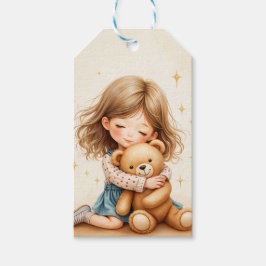 Big Hugs - Schattige meisje knuffelen Teddy Bear Cadeaulabel