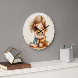 Big Hugs - Schattige meisje knuffelen Teddy Bear Grote Klok