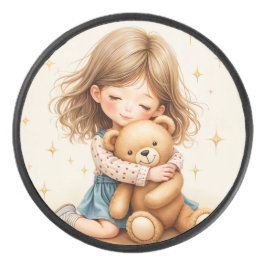 Big Hugs - Schattige meisje knuffelen Teddy Bear Hockey Puck