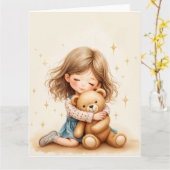 Big Hugs - Schattige meisje knuffelen Teddy Bear Kaart (Gele Bloem)