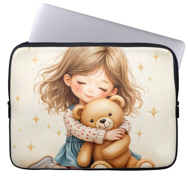Big Hugs - Schattige meisje knuffelen Teddy Bear Laptop Sleeve (Voorkant)
