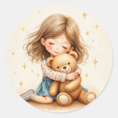 Big Hugs - Schattige meisje knuffelen Teddy Bear Ronde Sticker (Voorkant)