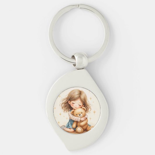 Big Hugs - Schattige meisje knuffelen Teddy Bear Sleutelhanger (Voorkant)
