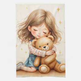 Big Hugs - Schattige meisje knuffelen Teddy Bear Theedoek