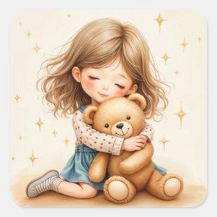 Big Hugs - Schattige meisje knuffelen Teddy Bear Vierkante Sticker