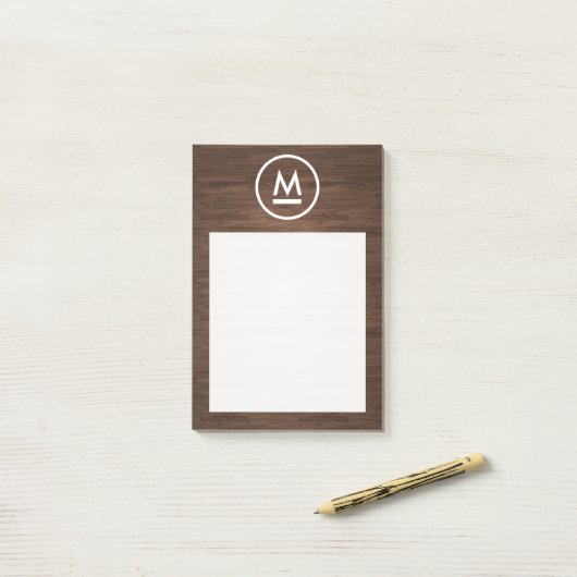 Big Initiaal Modern Monogram op bruin hout Post-it® Notes (Op bureau)