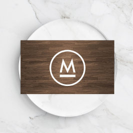 Big Initiaal Modern Monogram op bruin hout Visitekaartje