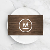 Big Initiaal Modern Monogram op bruin hout Visitekaartje