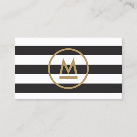 Big Initiaal Modern Monogram op de Vette Stripes Visitekaartje (Voorkant)
