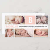 Big Initiaal Roze Baby Monogram 5 Multi Photo Birt Aankondiging (Voorkant / Achterkant)
