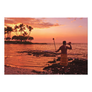Big Island, Hawaï. Zonsondergang, Big Island Hawaï Foto Afdruk