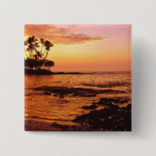 Big Island, Hawaï. Zonsondergang, Big Island Hawaï Vierkante Button 5,1 Cm
