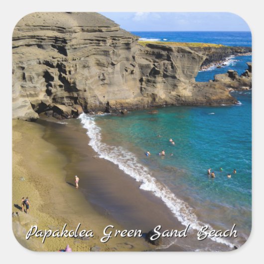Big Island Hawaii Papakolea Groen Zandstrand Vierkante Sticker (Voorkant)